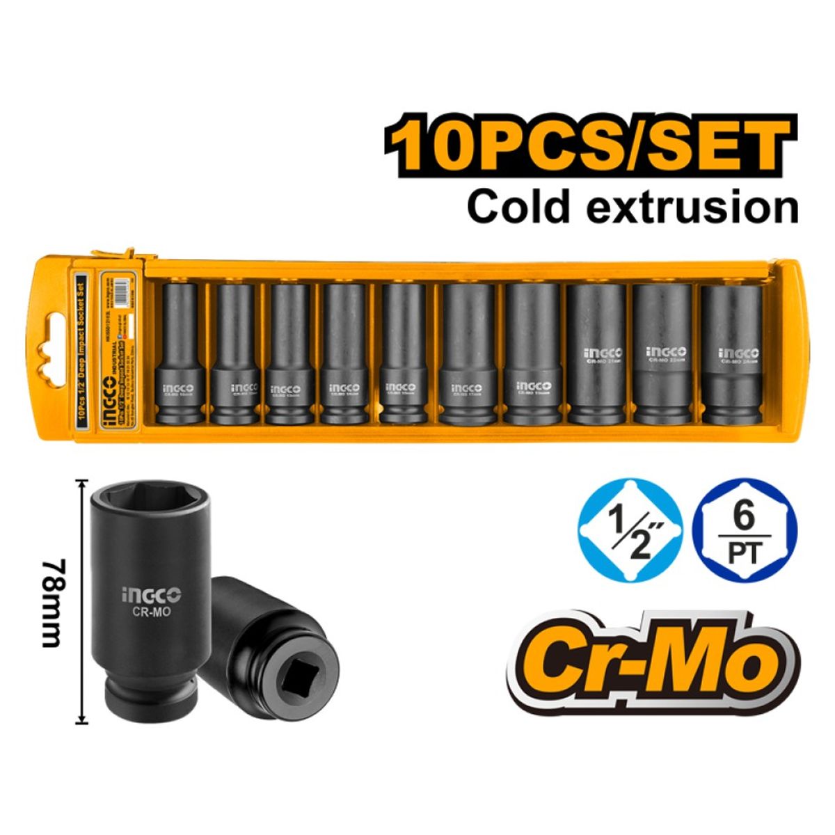 INGCO - JGO DADO IMPACTO LARGOS DR 12 INGCO