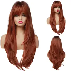LUXURYJOYAS - Peluca De Encaje Pelo fibra natural Rojo con flequillo