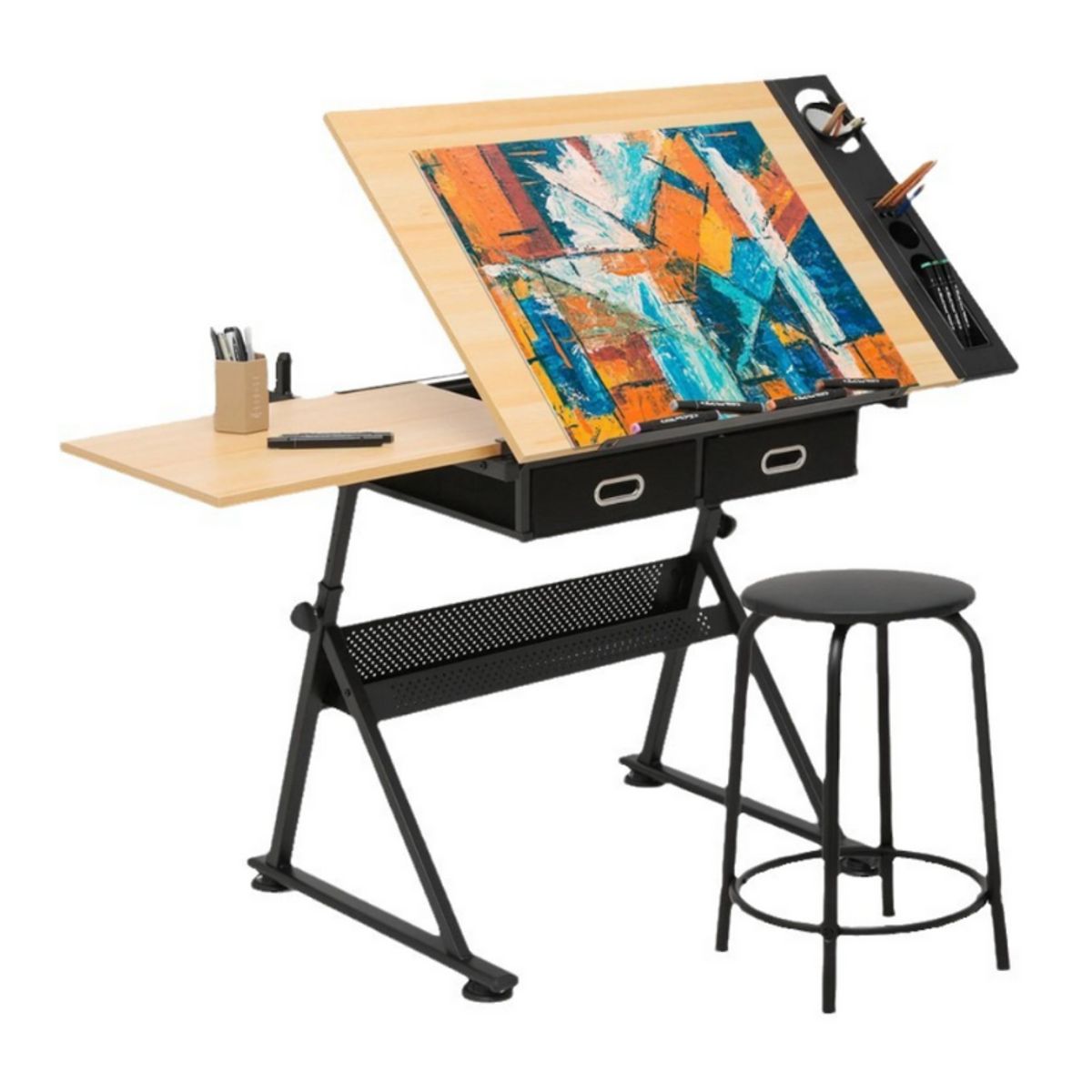 GENERICO - Mesa Dibujo Profesional Tablero Madera Ajustable Con Silla