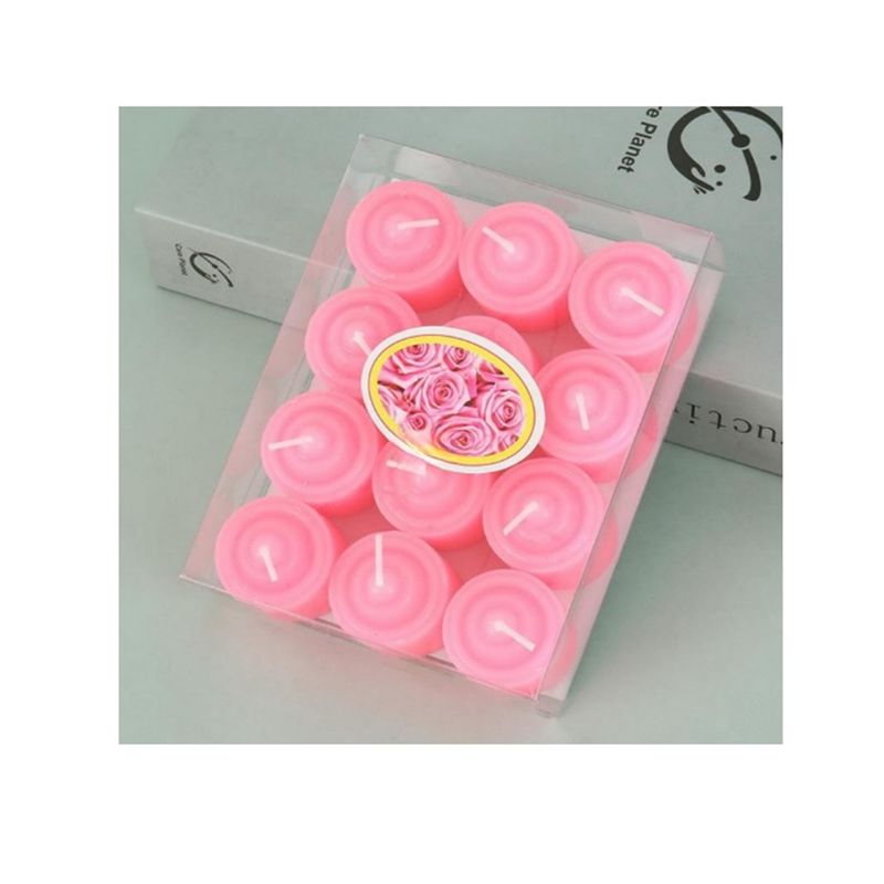 GENERICO - PACK 12 MINI VELAS ROMANTICAS ROSADAS 3.5 CM