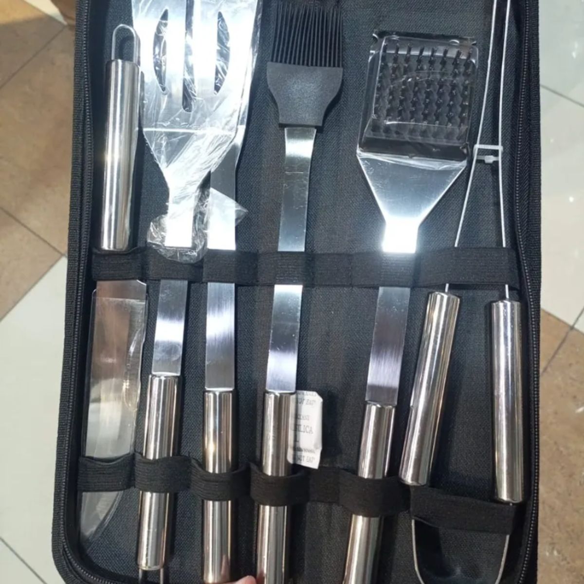 GENERICO - Juego de Utensilios Parrilleros 7 Piezas de Acero Inoxidable