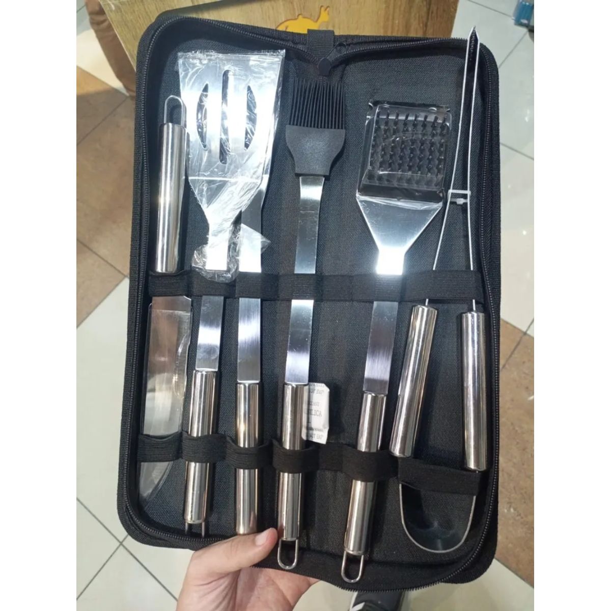 GENERICO - Juego de Utensilios Parrilleros 7 Piezas de Acero Inoxidable