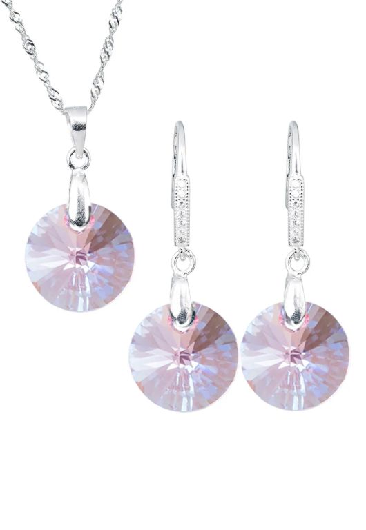Conjunto Madrid Plata 925 creado con cristales de Swarovski Light Rose Rosa TALLA UNICA