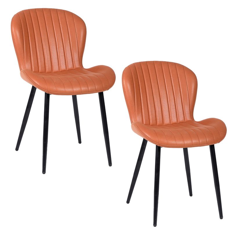NOVAHUS - Pack 2 Sillas de Comedor PU Café Patas Metálicas