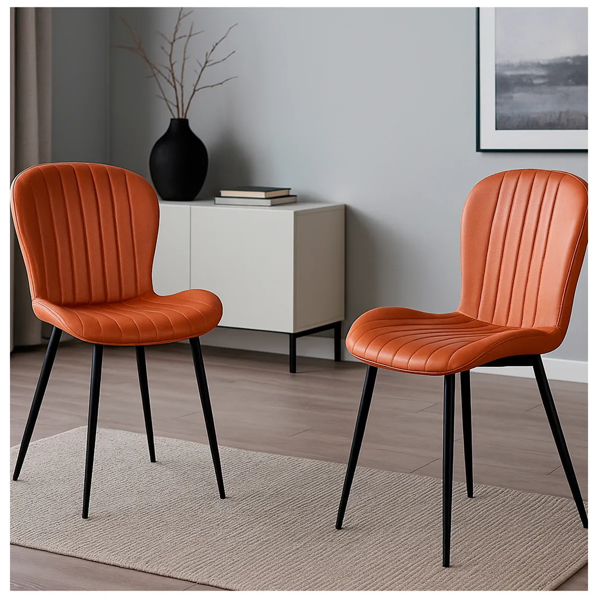 NOVAHUS - Pack 2 Sillas de Comedor PU Café Patas Metálicas