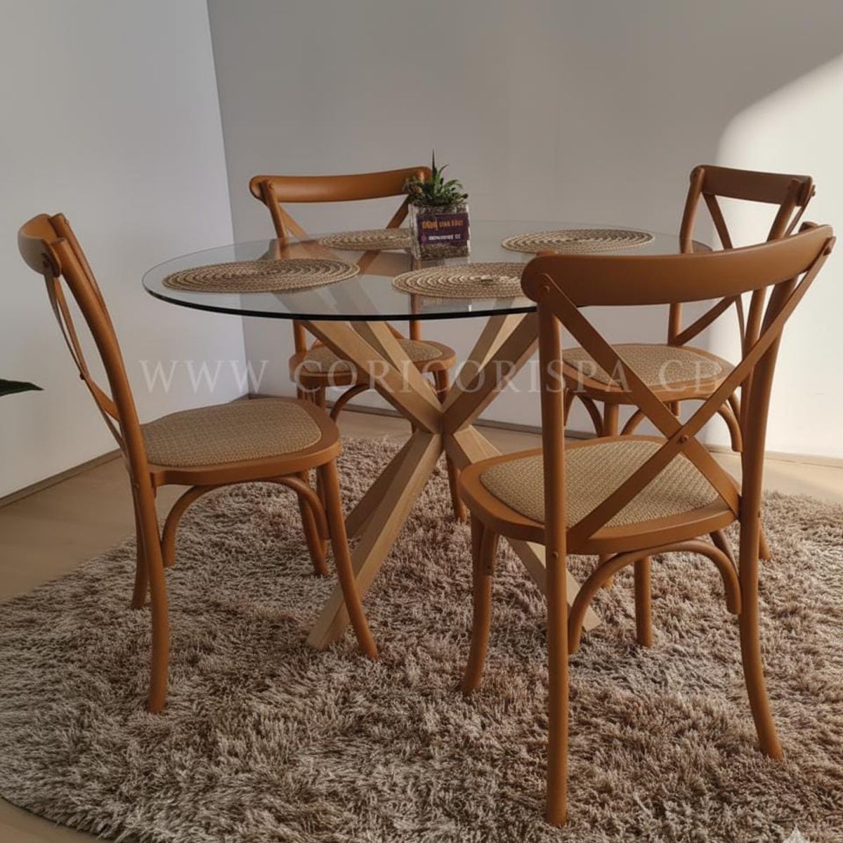 CORI CORI - Comedor Warwick 100cm + 4 sillas Crossback Madera