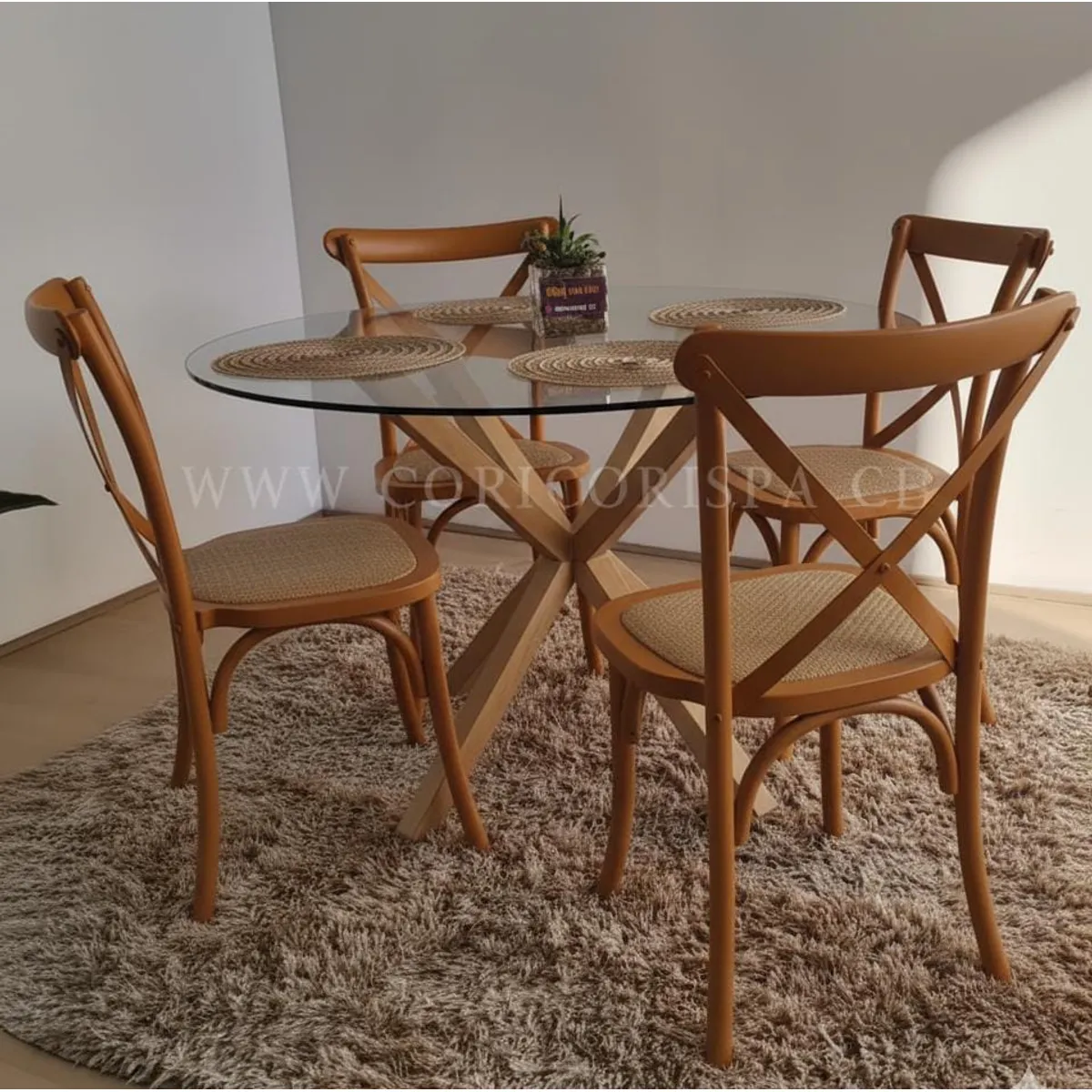 CORI CORI - Comedor Warwick 100cm + 4 sillas Crossback Madera
