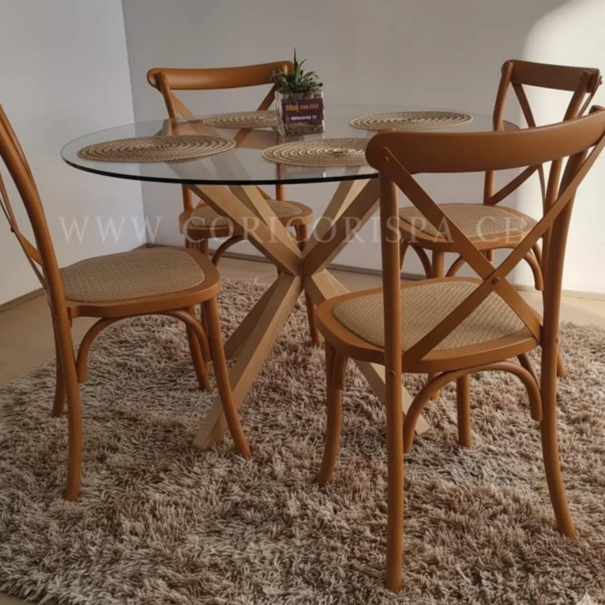 CORI CORI - Comedor Warwick 100cm + 4 sillas Crossback Madera