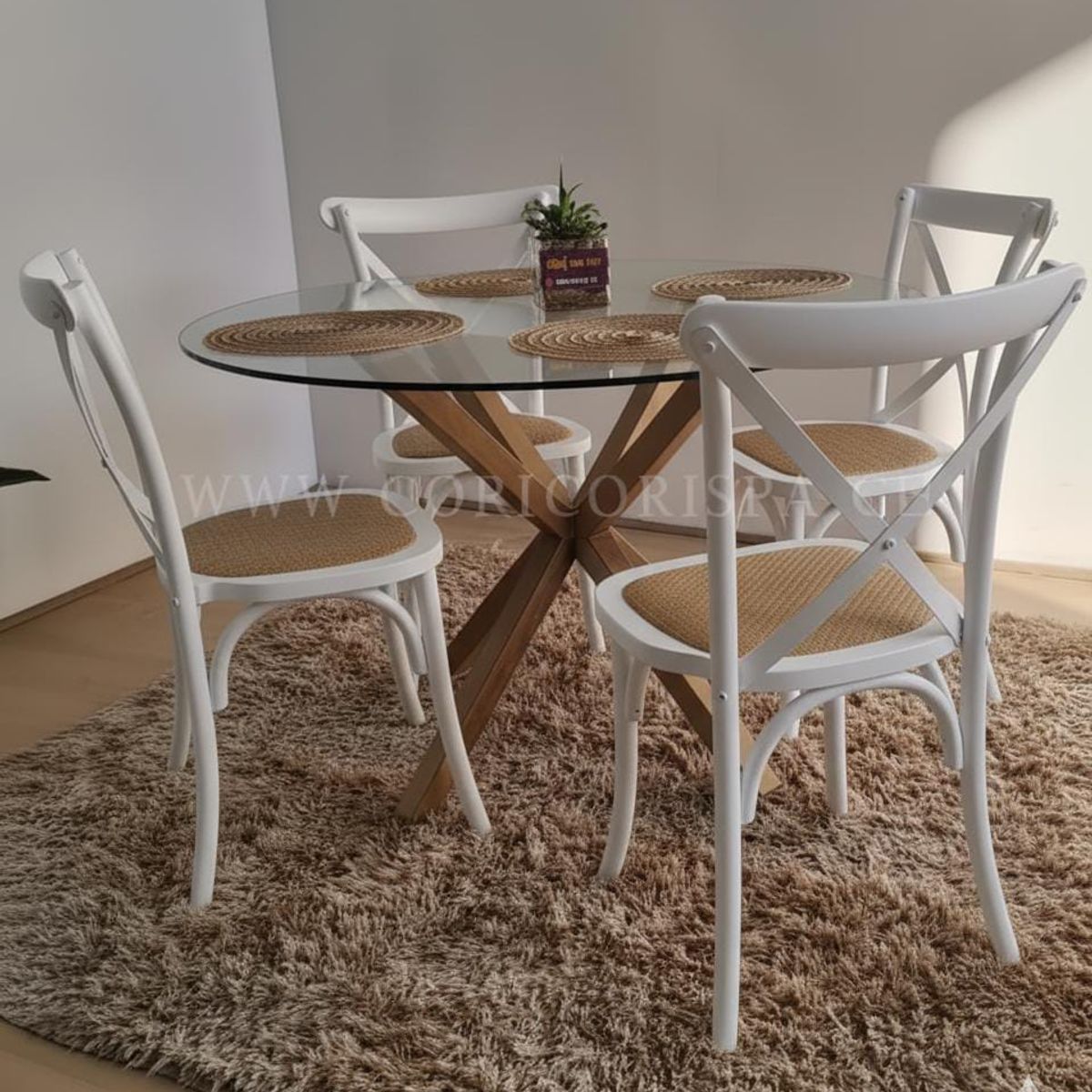 CORI CORI - Comedor Warwick 100cm + 4 sillas Crossback Madera