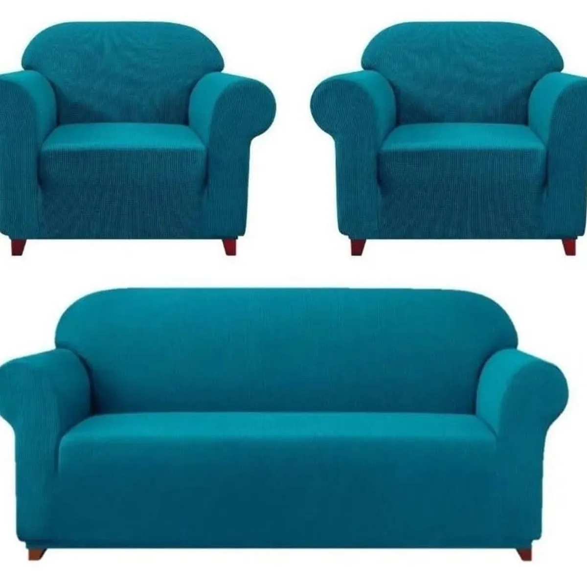 GENERICO - Fundas sofa 3+1+1 texturizado set cubre sillón turquesa