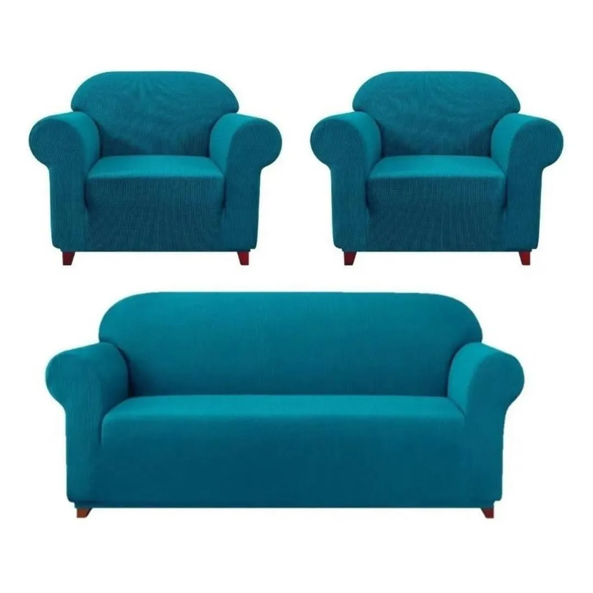 GENERICO - Fundas sofa 3+1+1 texturizado set cubre sillón turquesa