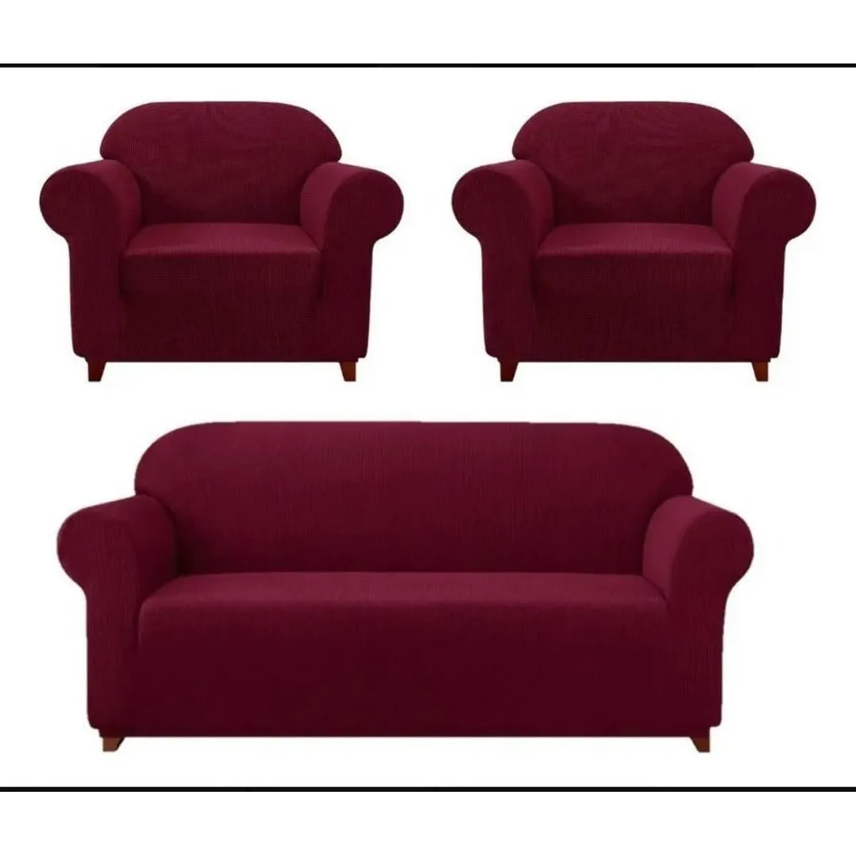GENERICO - Fundas sofa 3+1+1 texturizado set cubre sillón Burdeo