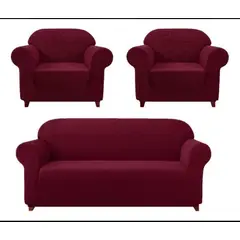 GENERICO - Fundas sofa 3+1+1 texturizado set cubre sillón Burdeo