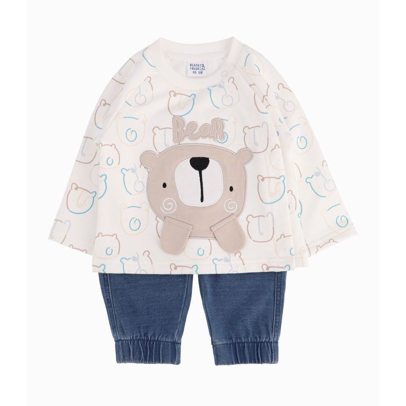 BLACK AND BLUE - Conjunto recién nacido con oso blanco Black and Blue