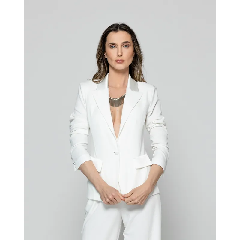 LINEATRE - Chaqueta Mujer Tipo Blazer Caterina Con Botón Satinada Blanco Crudo