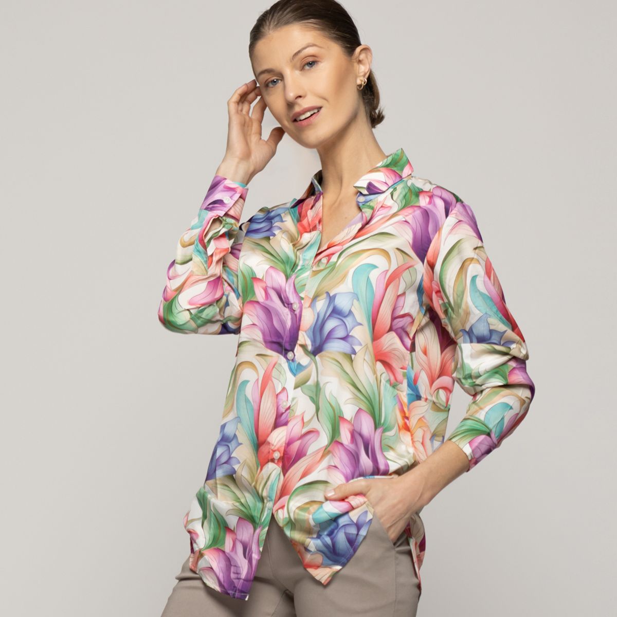 LINEATRE - Blusón Mujer Beila Camisero Estampado Abstracto Artístico Multicolor Lineatre
