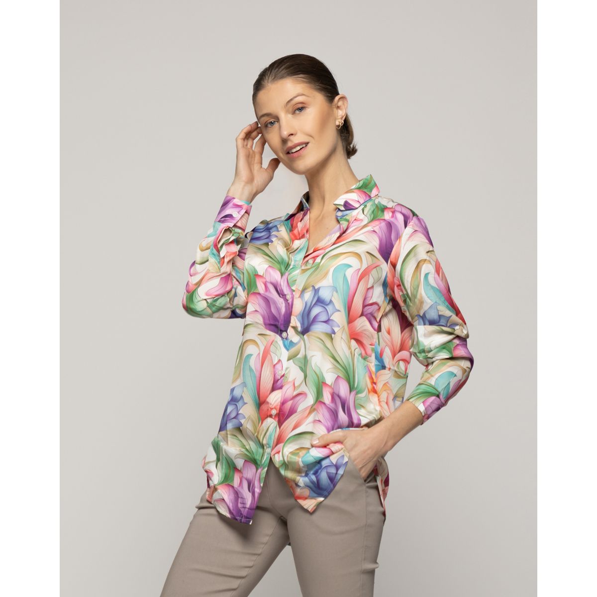 LINEATRE - Blusón Mujer Beila Camisero Estampado Abstracto Artístico Multicolor Lineatre