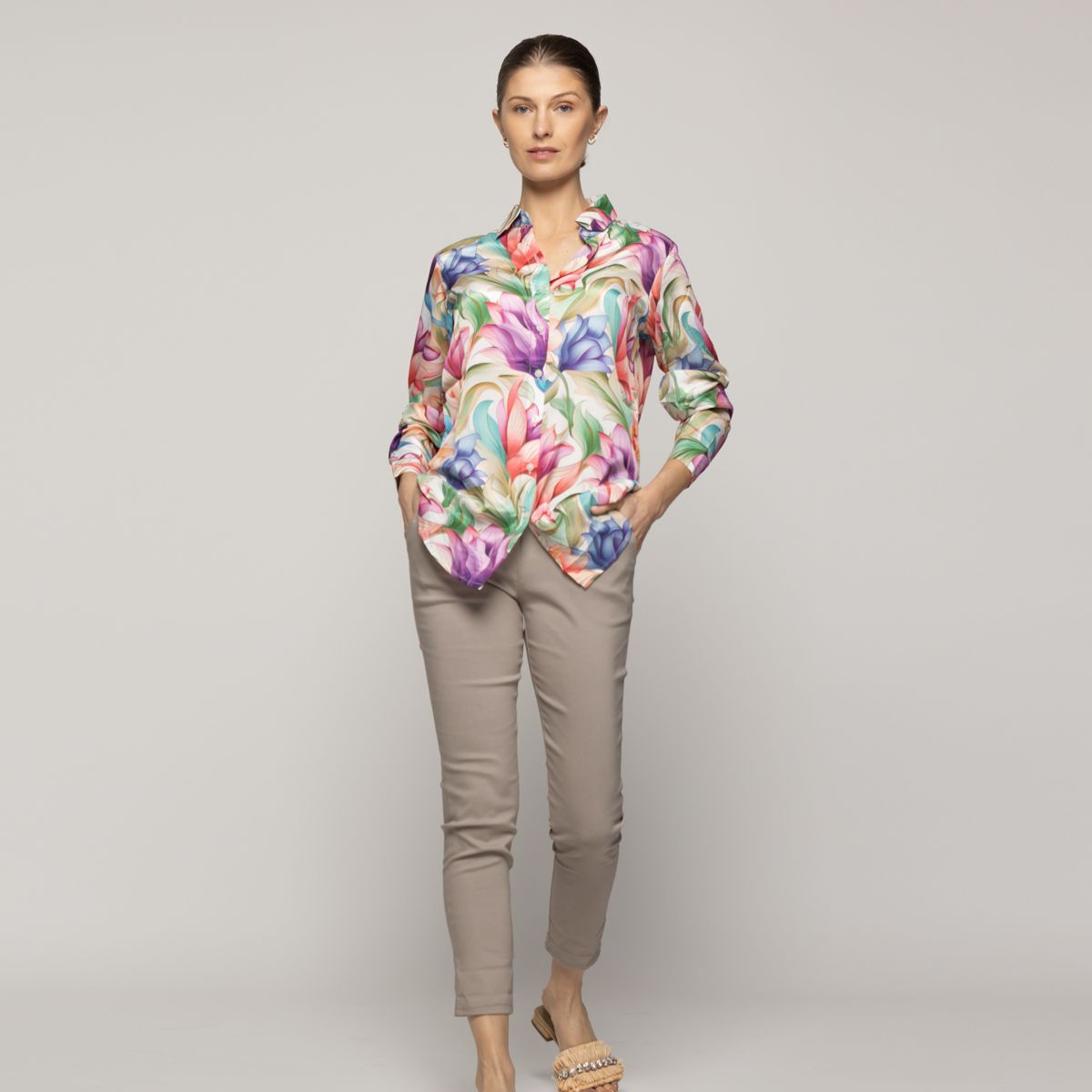 LINEATRE - Blusón Mujer Beila Camisero Estampado Abstracto Artístico Multicolor Lineatre