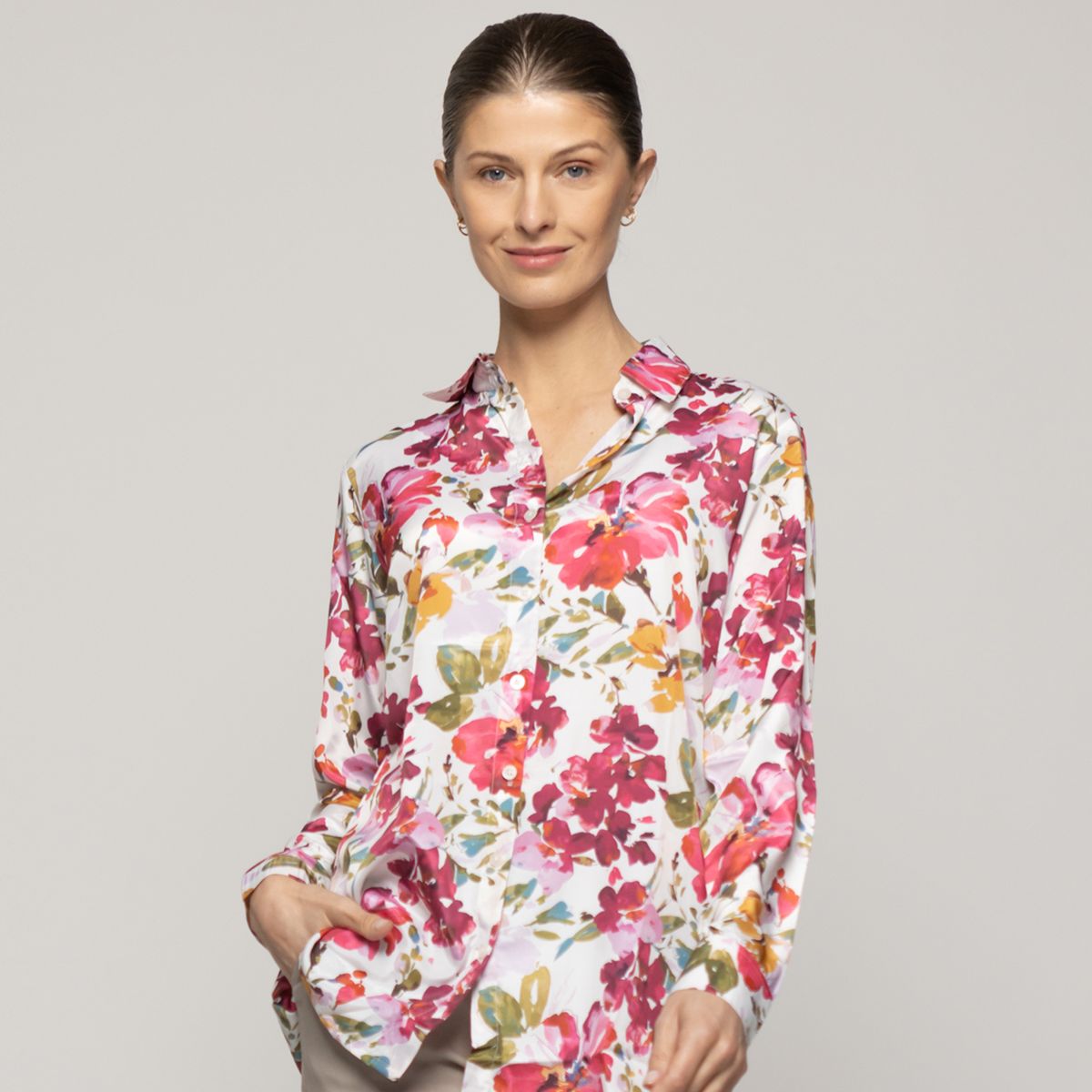 LINEATRE - Blusón Mujer Beila Camisero Estampado Abstracto Artístico Crudo Lineatre