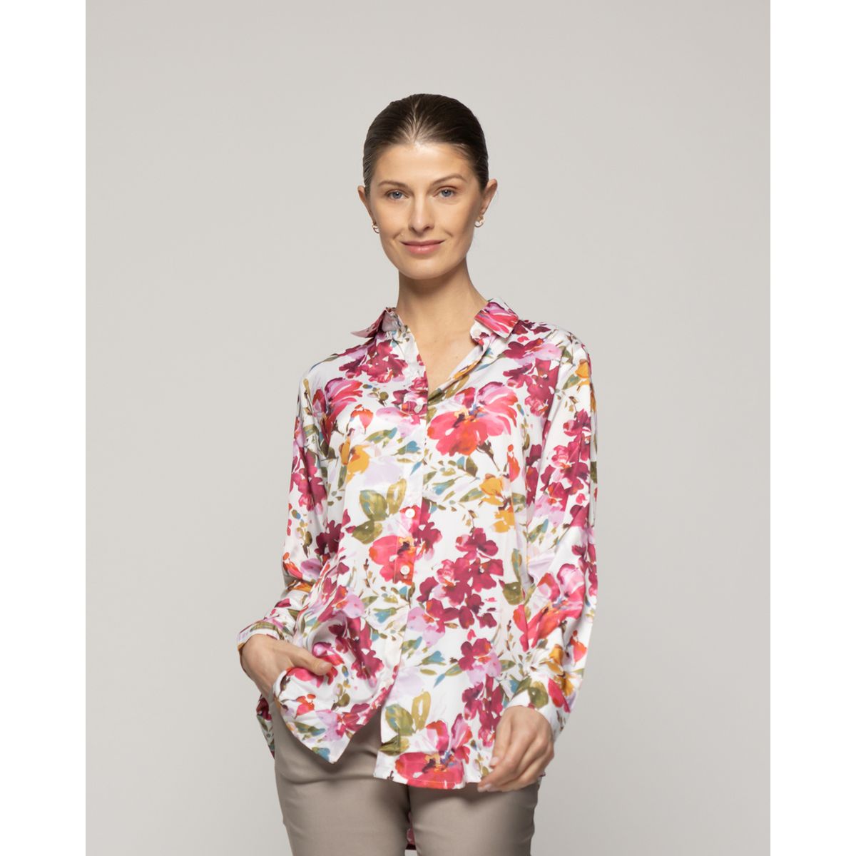 LINEATRE - Blusón Mujer Beila Camisero Estampado Abstracto Artístico Crudo Lineatre