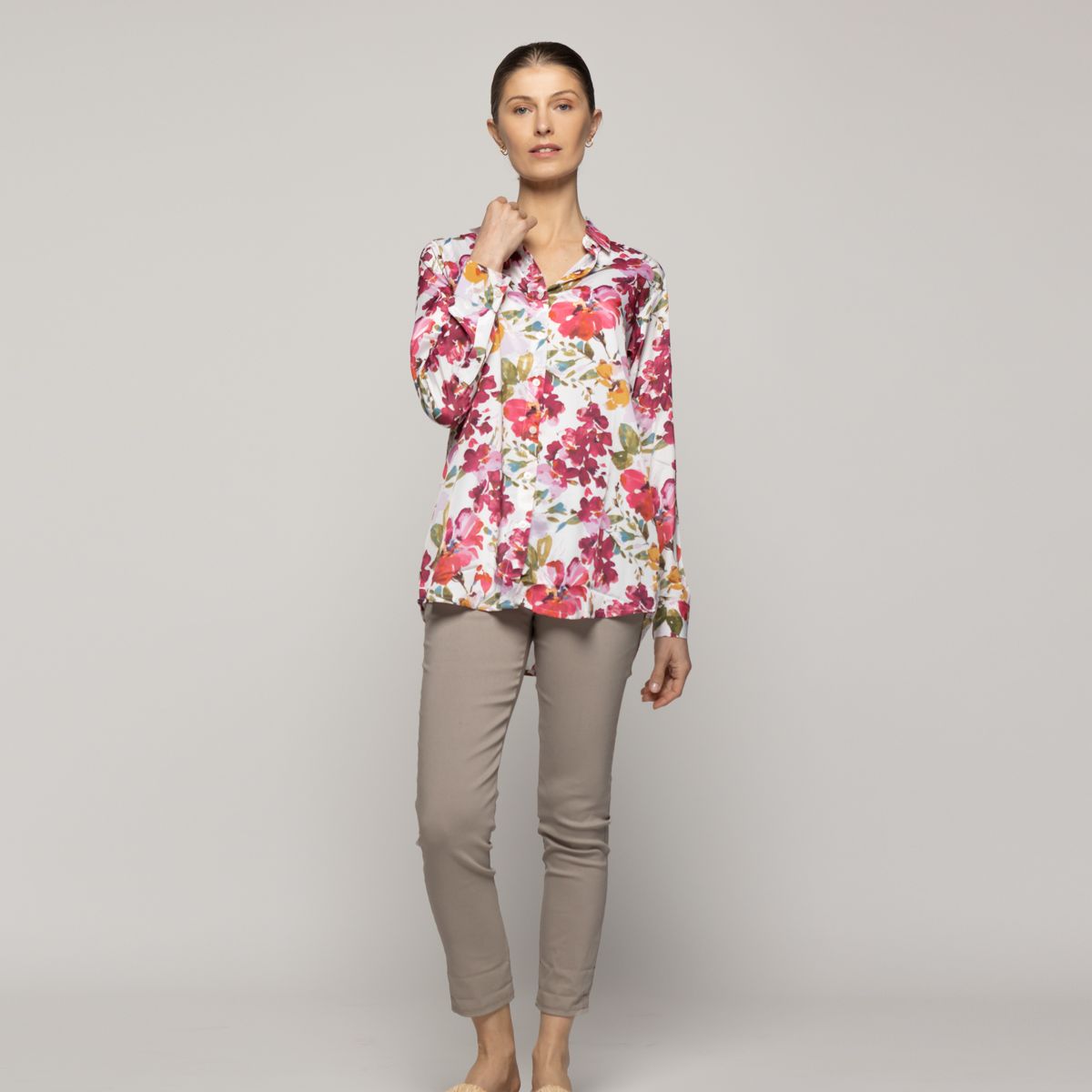 LINEATRE - Blusón Mujer Beila Camisero Estampado Abstracto Artístico Crudo Lineatre