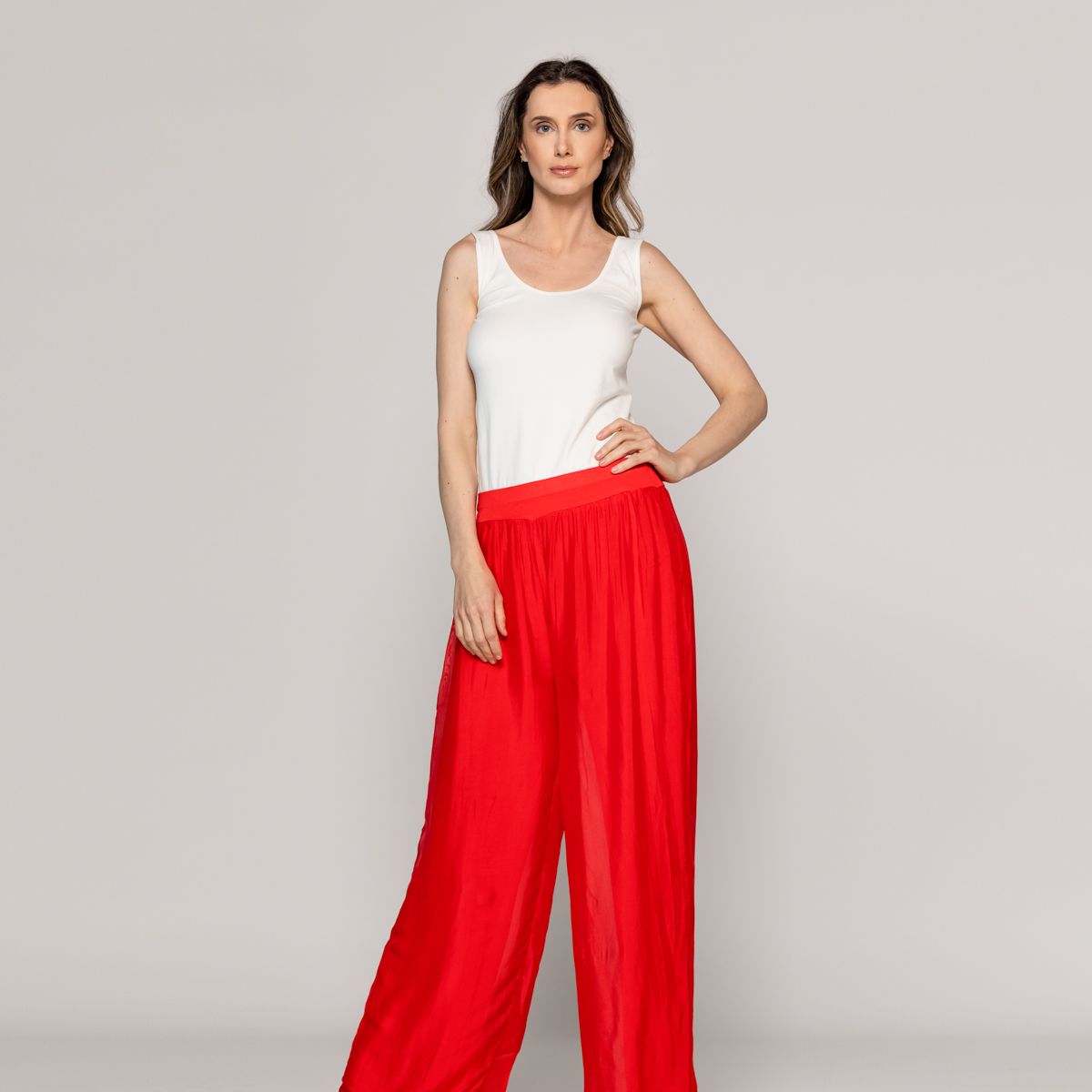 LINEATRE - Pantalón Mujer Perla Palazzo Tipo Satín Rojo Lineatre