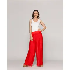 LINEATRE - Pantalón Mujer Perla Palazzo Tipo Satín Rojo