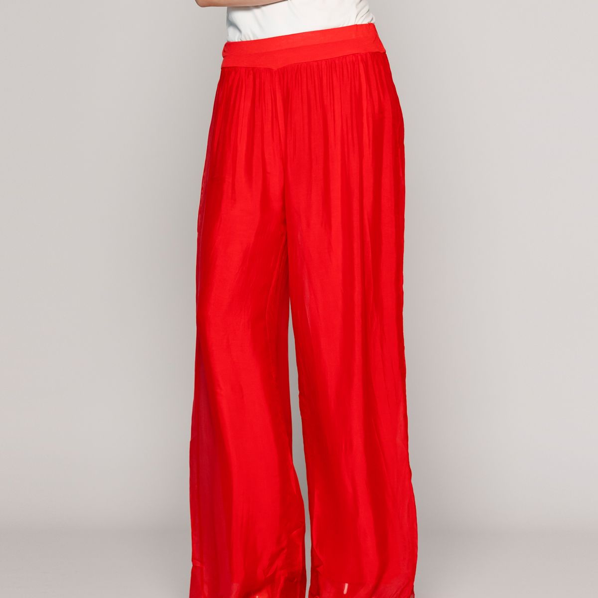 LINEATRE - Pantalón Mujer Perla Palazzo Tipo Satín Rojo Lineatre