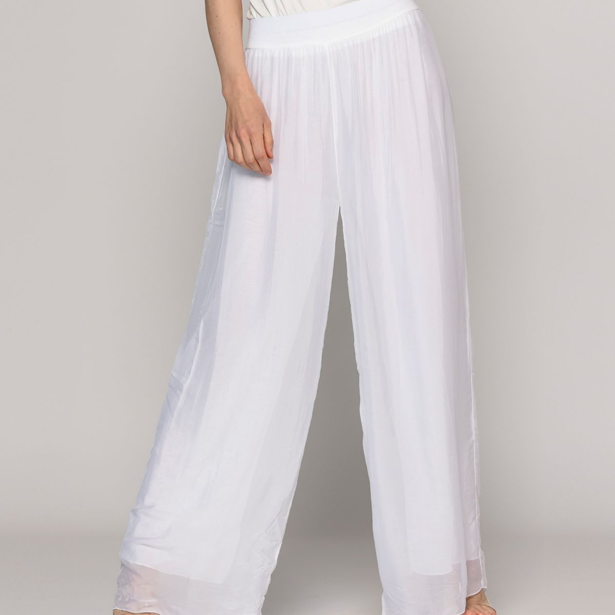 LINEATRE - Pantalón Mujer Perla Palazzo Tipo Satín Blanco Lineatre
