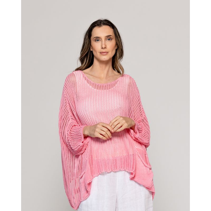 LINEATRE - Sweater Mujer Wendy Tejido Calado Con Bolsillos Rosado Lineatre