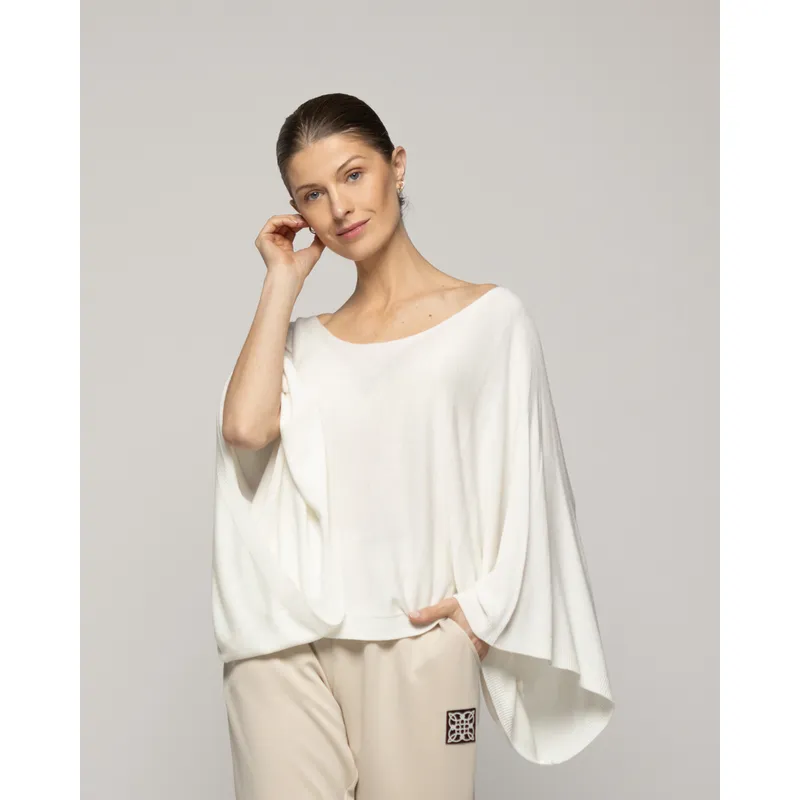 LINEATRE - Sweater Mujer Oversize Willa Blanco Manga Ancha Lineatre