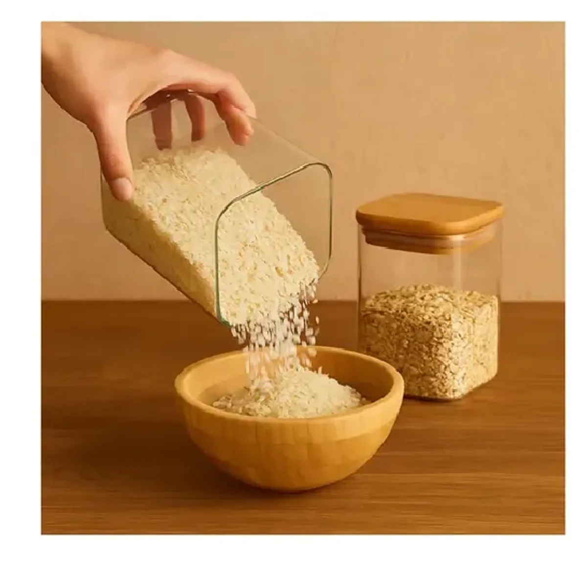 GENERICO - Set 2 Frascos Hermeticos Cuadrado Vidrio 15cm Tapa Bambu