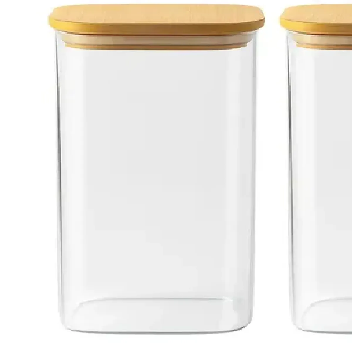 GENERICO - Set 2 Frascos Hermeticos Cuadrado Vidrio 15cm Tapa Bambu