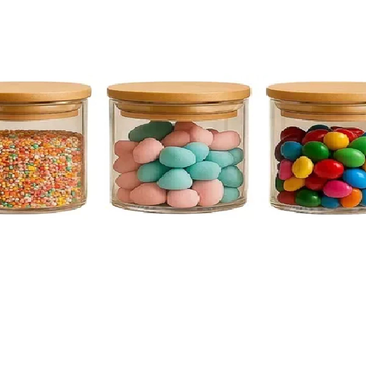GENERICO - Set 3 Frascos Tarro Hermetico De Vidrio 8cm Tapa De Bambú