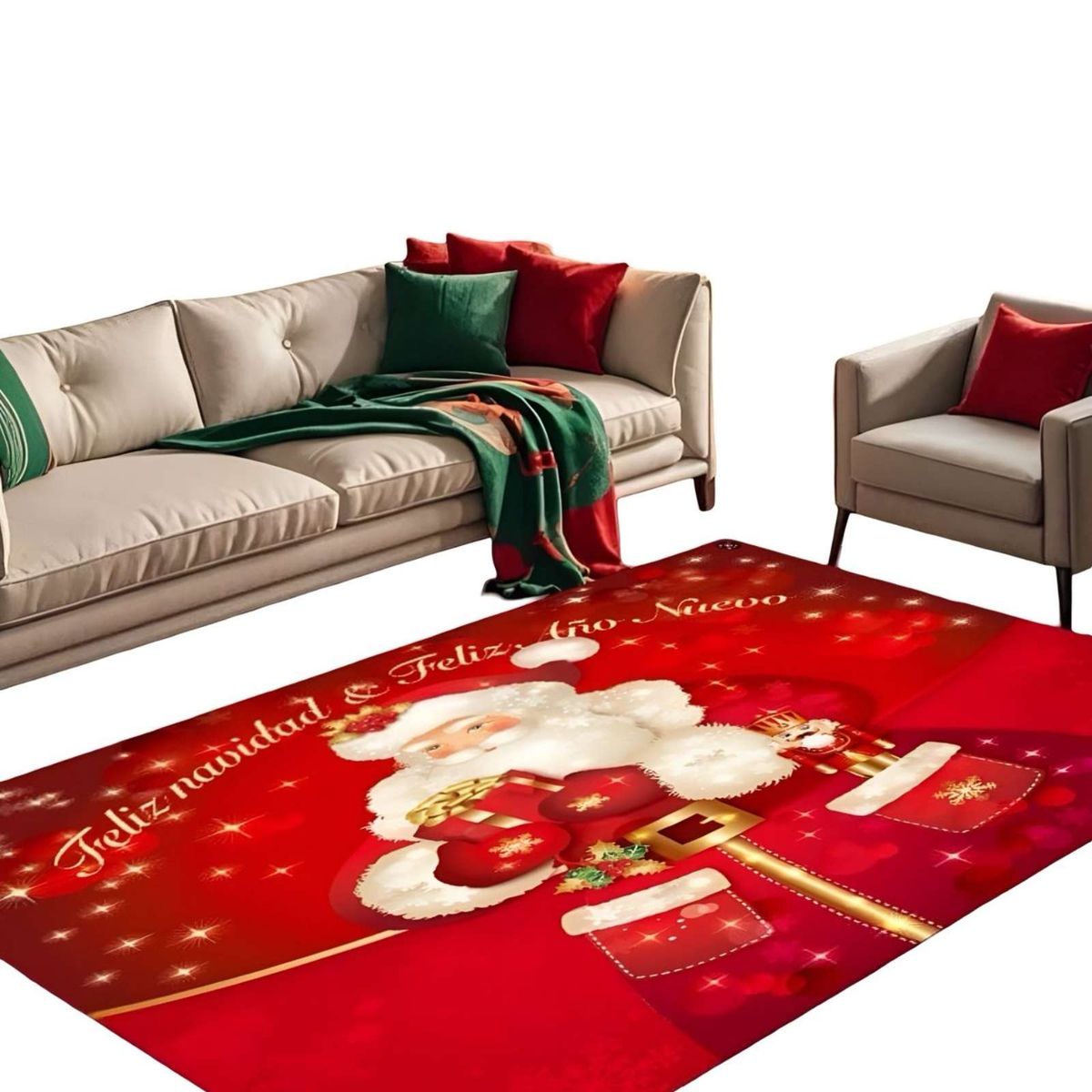 GENERICO - ALFOMBRA DECORATIVA DISEÑO NAVIDEÑO PARA LIVING O COMEDOR 240cm 200cm T25.