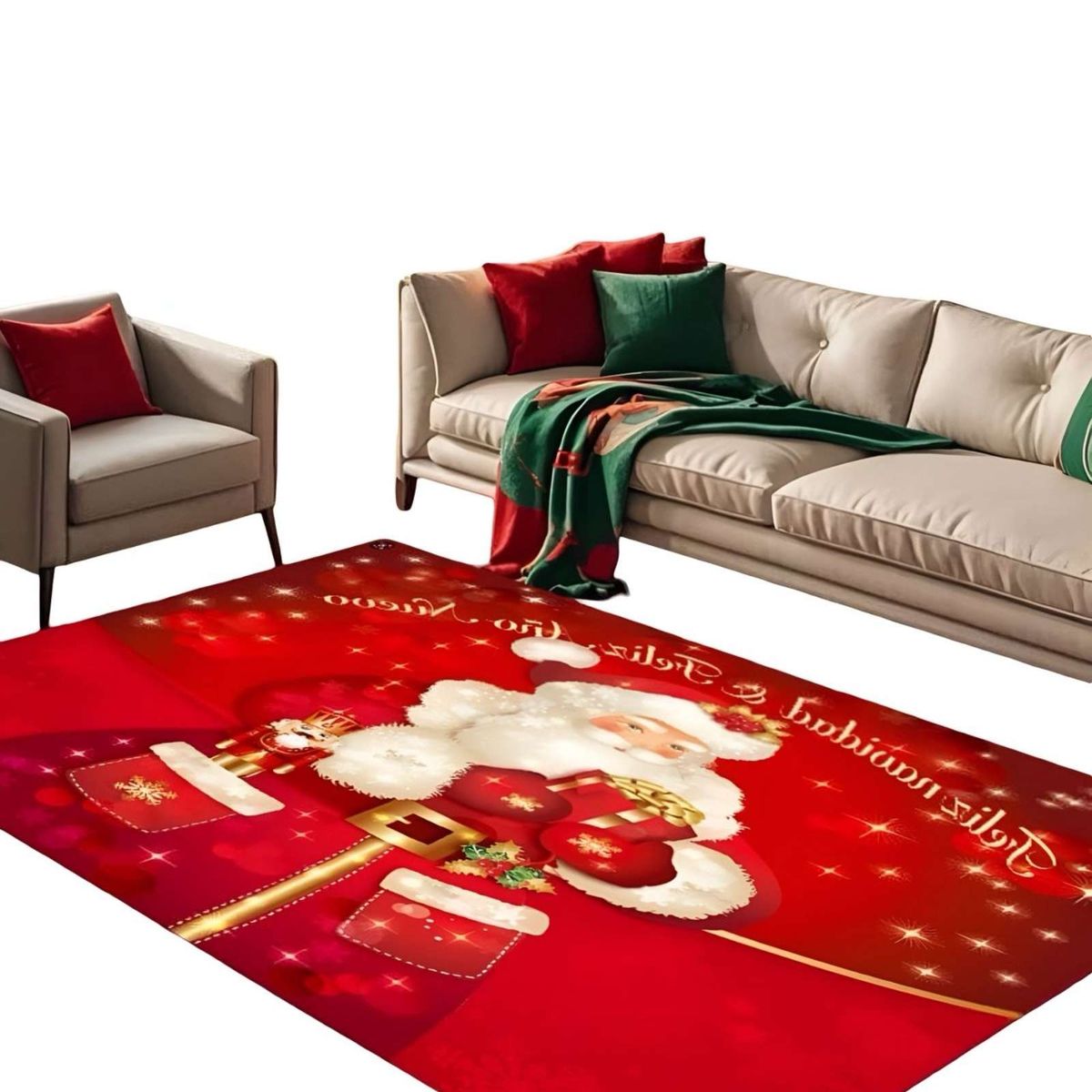 GENERICO - ALFOMBRA DECORATIVA DISEÑO NAVIDEÑO PARA LIVING O COMEDOR 240cm 200cm T25.