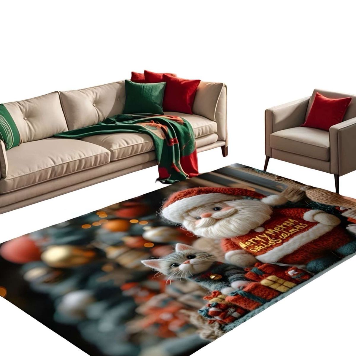 GENERICO - ALFOMBRA DECORATIVA DISEÑO NAVIDEÑO PARA LIVING O COMEDOR 240cm 200cm T26