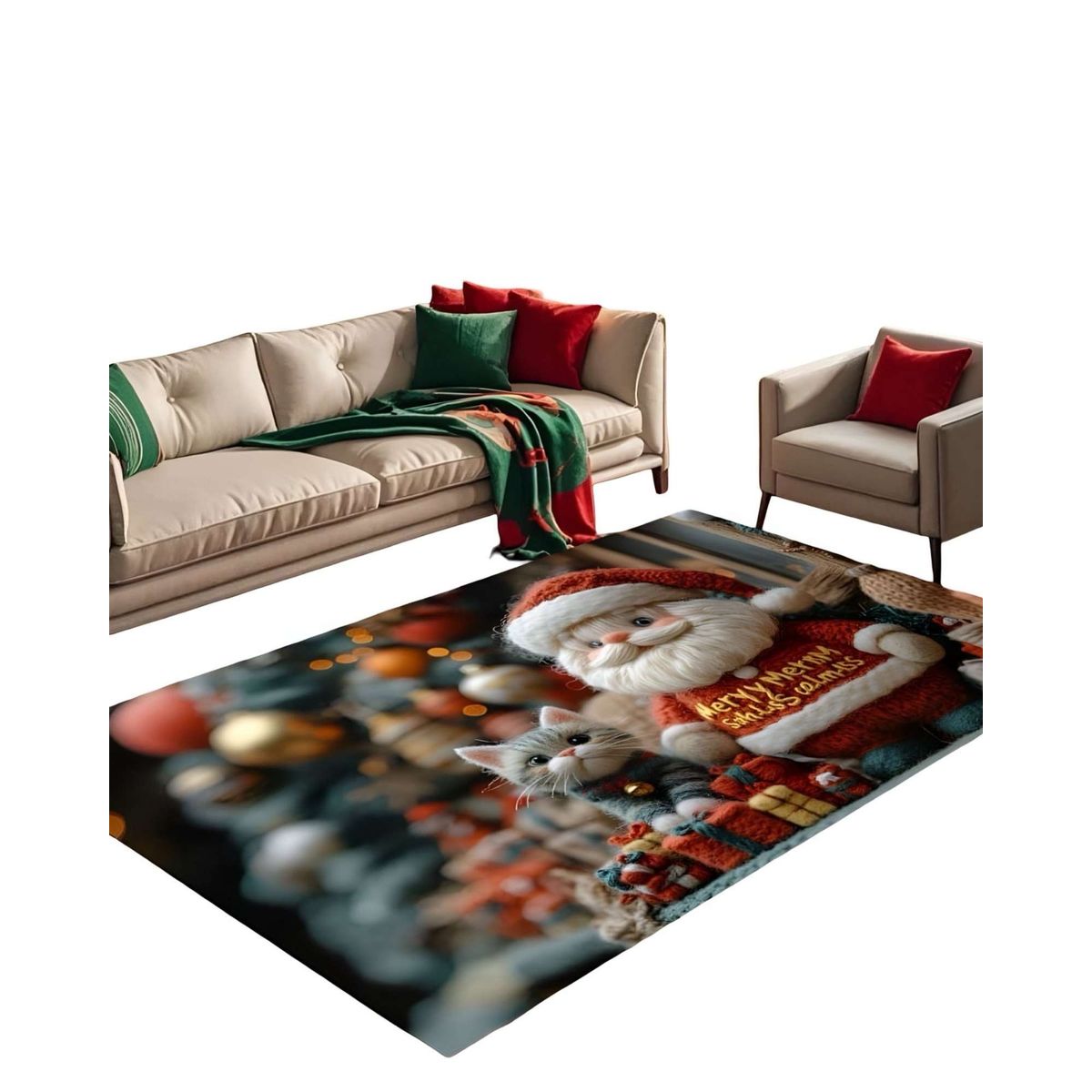 GENERICO - ALFOMBRA DECORATIVA DISEÑO NAVIDEÑO PARA LIVING O COMEDOR 240cm 200cm T26