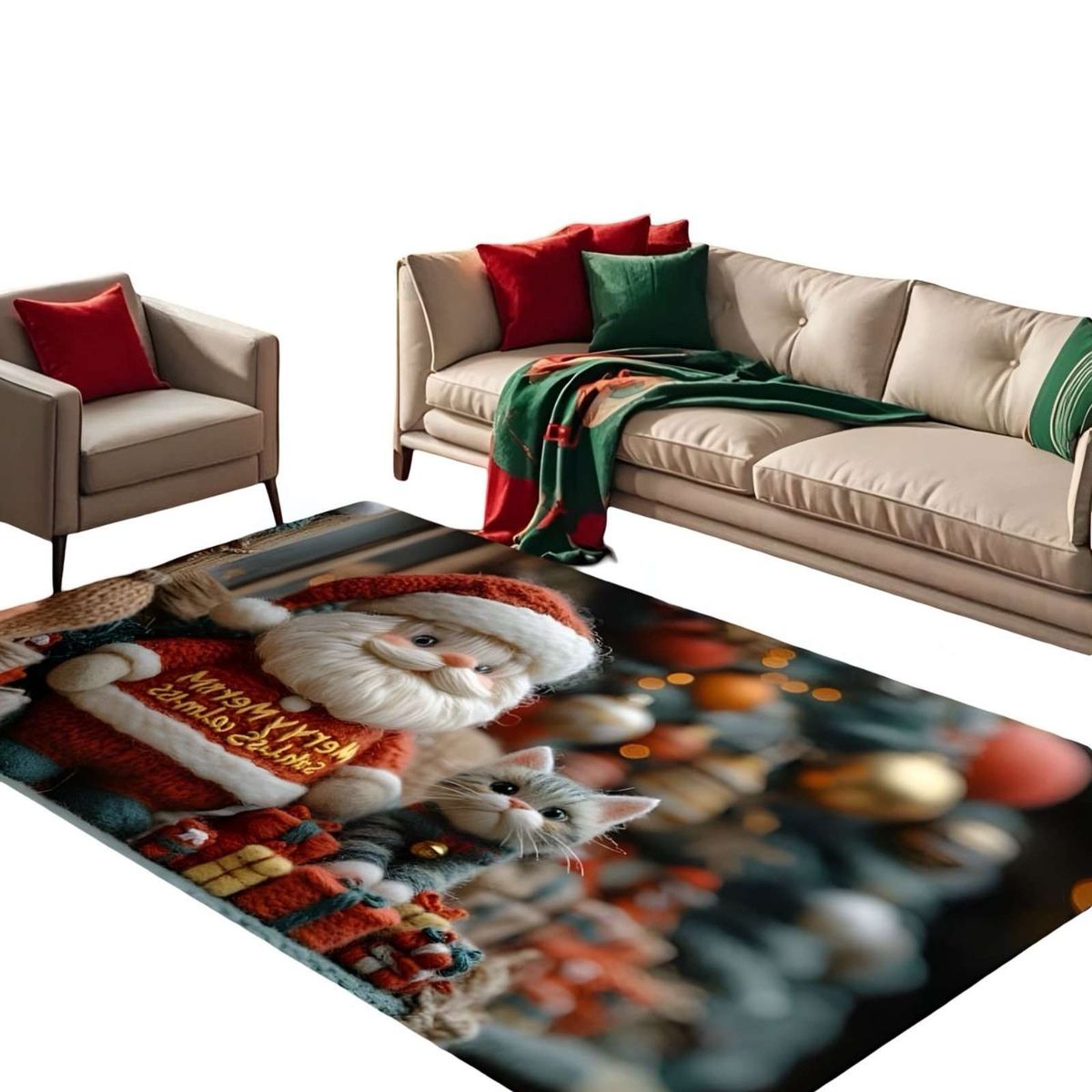 GENERICO - ALFOMBRA DECORATIVA DISEÑO NAVIDEÑO PARA LIVING O COMEDOR 240cm 200cm T26
