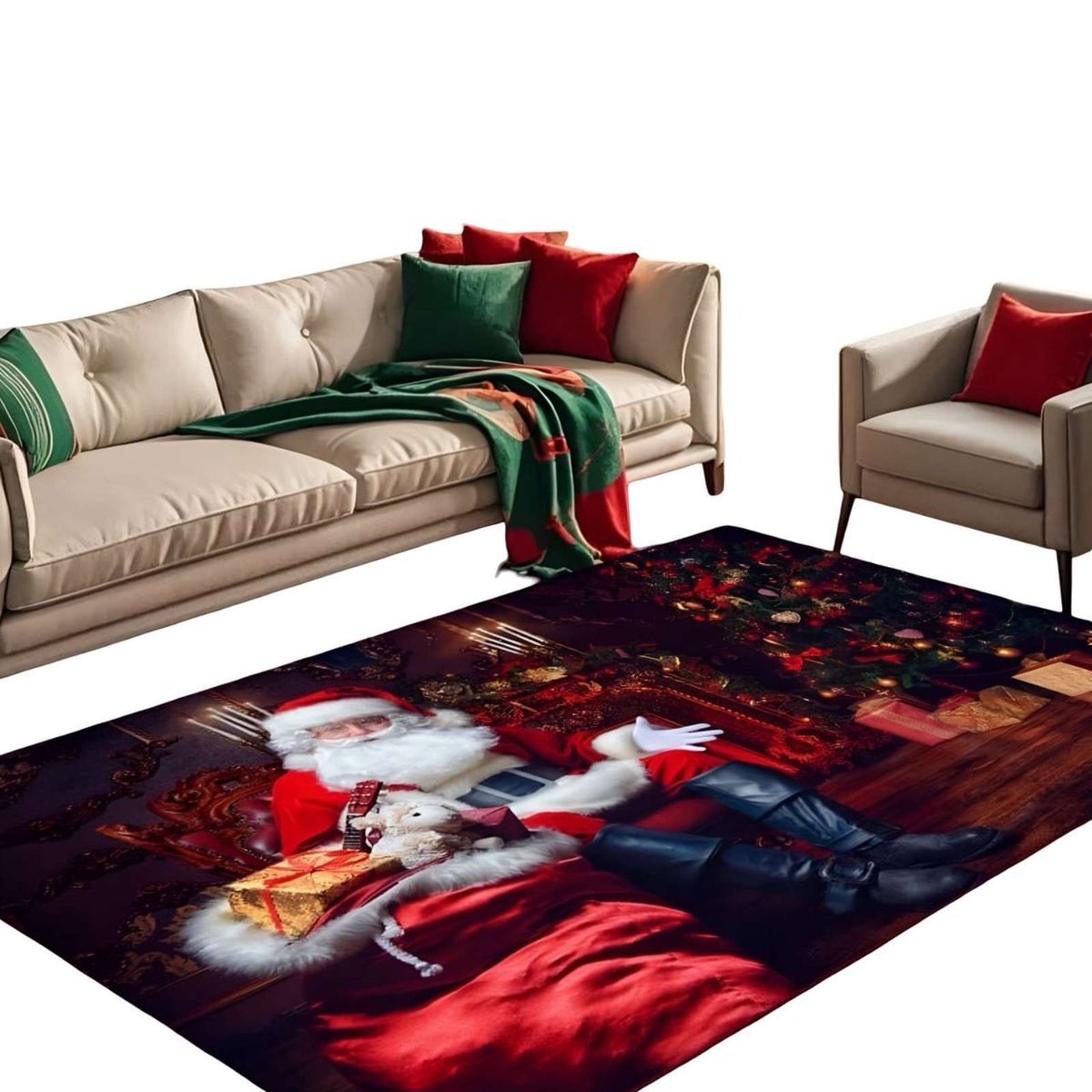 GENERICO - ALFOMBRA DECORATIVA DISEÑO NAVIDEÑO PARA LIVING O COMEDOR 240cm 200cm T28