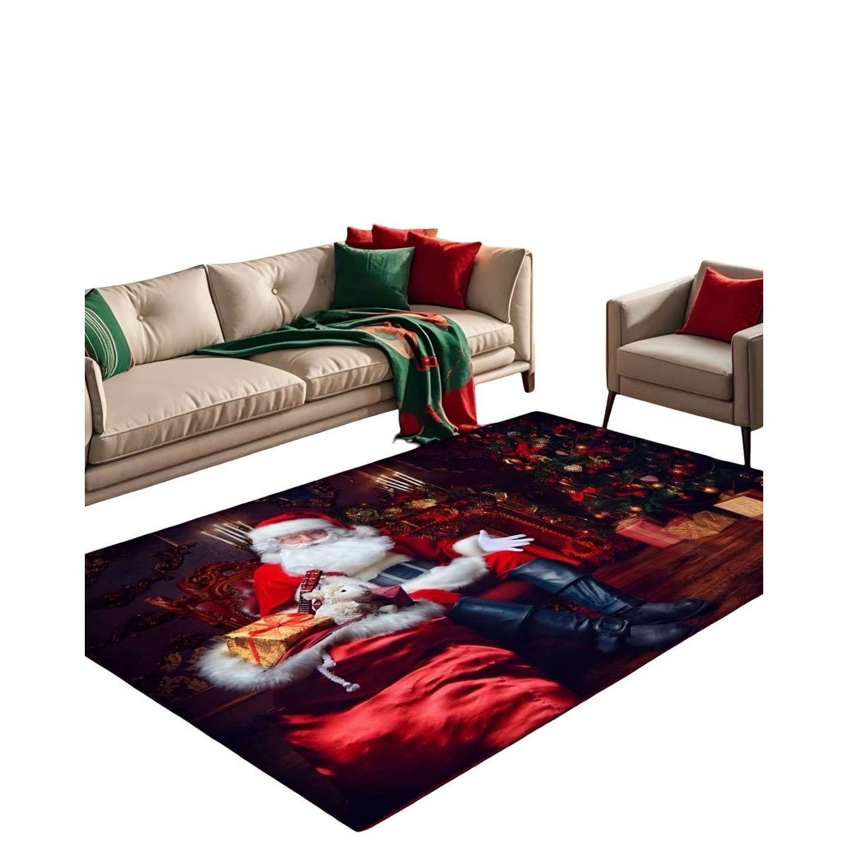 GENERICO - ALFOMBRA DECORATIVA DISEÑO NAVIDEÑO PARA LIVING O COMEDOR 240cm 200cm T28