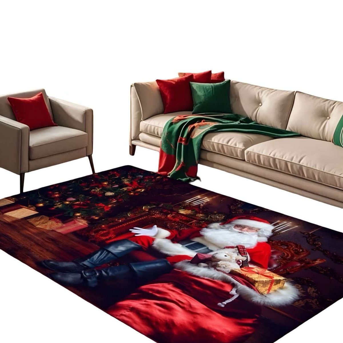 GENERICO - ALFOMBRA DECORATIVA DISEÑO NAVIDEÑO PARA LIVING O COMEDOR 240cm 200cm T28
