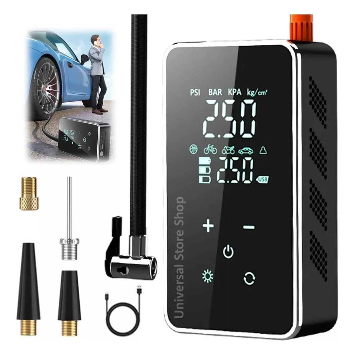AUDOTO - Compresor Digital Portátil Inflador Aire Neumático Auto Moto
