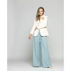 LUDOVICA - Blazer Mujer Lotus Clásico Con Flor Blanco Crema