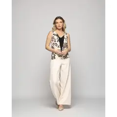 LUDOVICA - Blusa Mujer Begonia Sin Mangas Escote V Animal Print