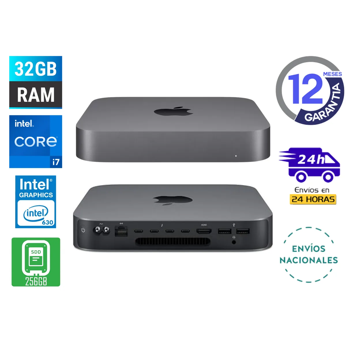 APPLE - Apple Mac Mini Late 2018 Intel Core I7 3.2 Ghz 32GB RAM 256GB SSD A2347 - Reacondicionado GradoA