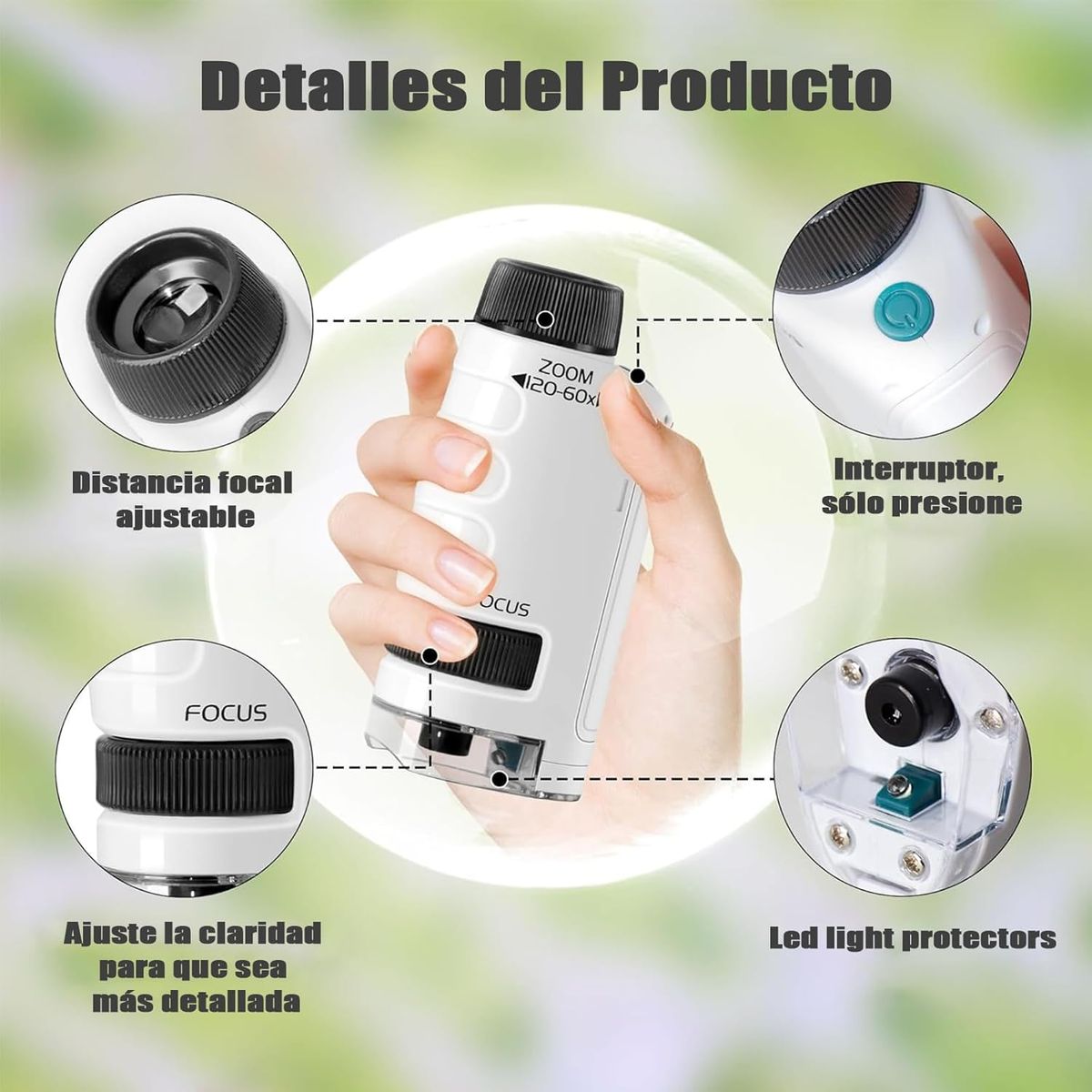 KUANGYE - Microscopio Portátil Óptico 60x-120x Juguete para Niños Regalo