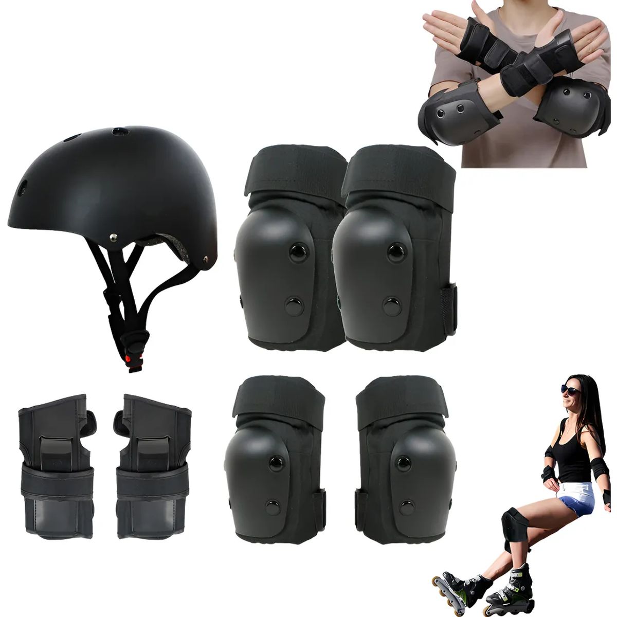 KINDA NICE - Set 7pcs Protecciones Casco Bicicleta Skate Scooter Patin M