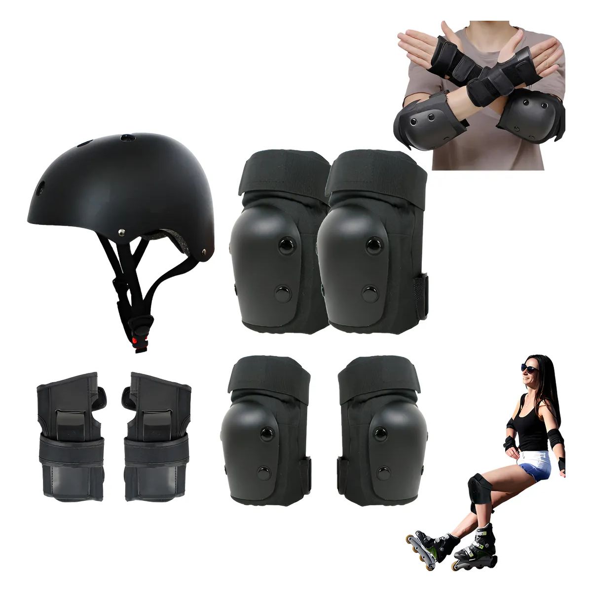 KINDA NICE - Set 7pcs Protecciones Casco Bicicleta Skate Scooter Patin M