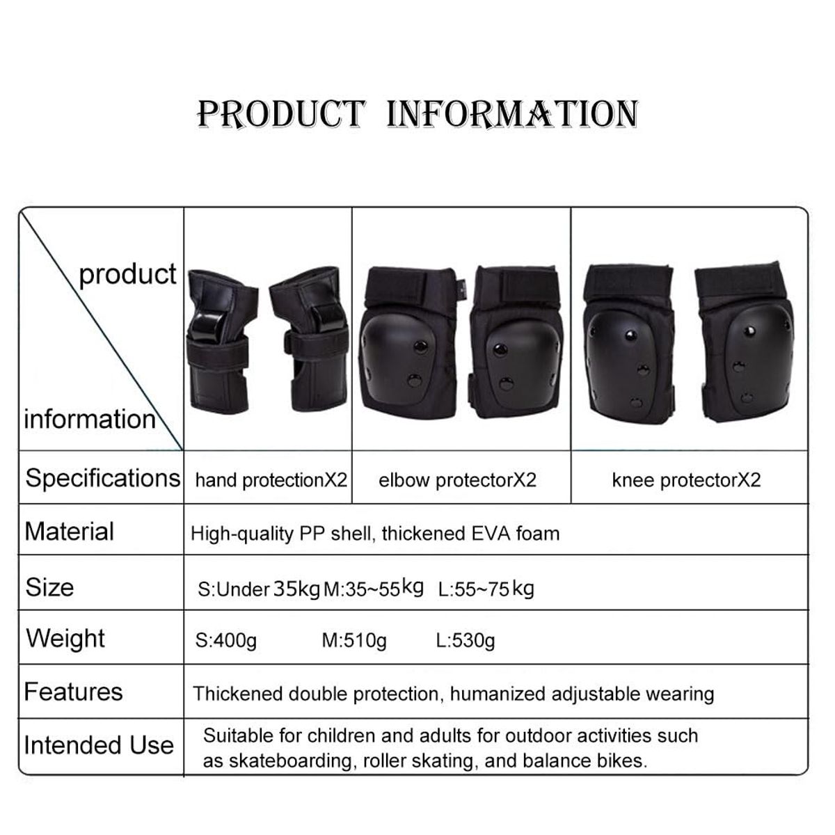 KINDA NICE - Set 7pcs Protecciones Casco Bicicleta Skate Scooter Patin M